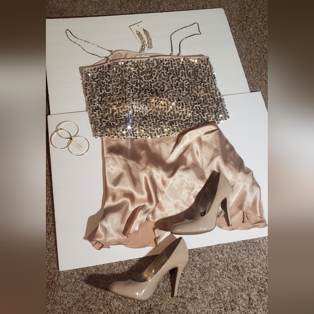 1X Forever 21 Rose Gold Sequins Silver crystals straps Tank Top Party Plus size